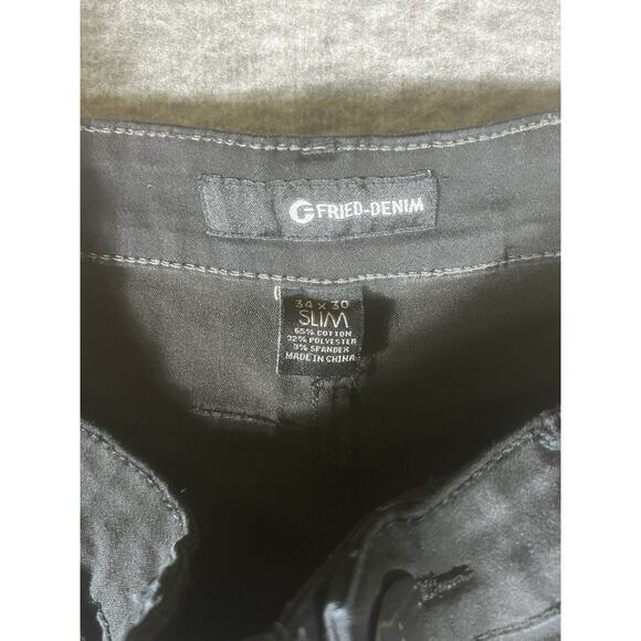 Fried Denim Jeans Mens Size 34x30 Slim Stretch Fit Distressed Ripped Black‎ - Picture 3 of 8